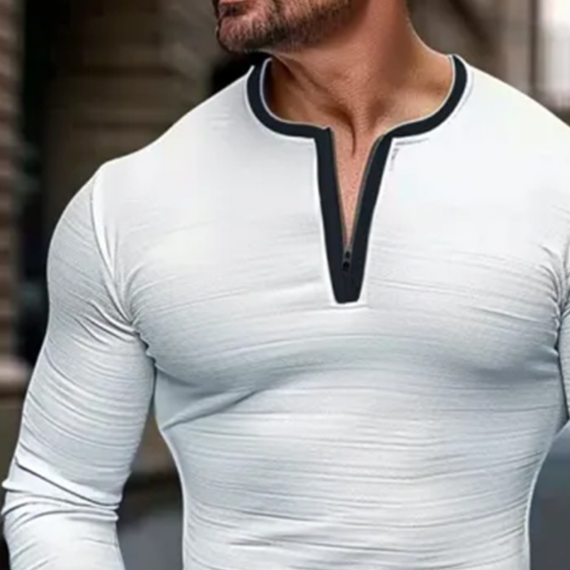 Men's Retro Casual Colorblock Zipper Round Neck Long Sleeve T-shirt 9901326237880