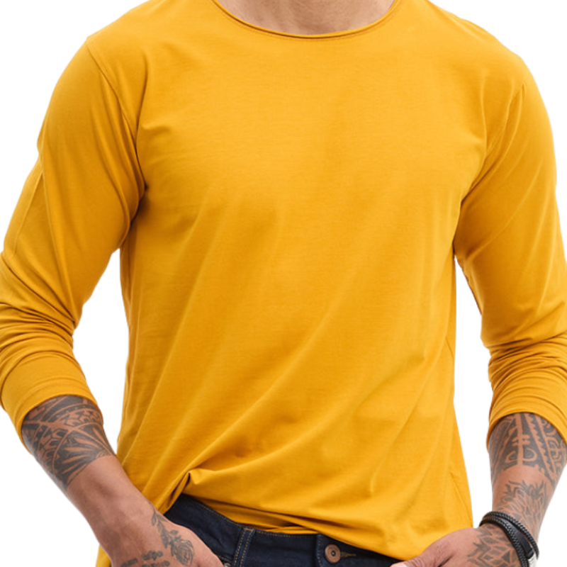 Men's Casual Solid Color Round Neck Long Sleeve T-Shirt 9891529228472