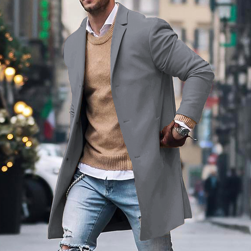 Men's Notch Lapel Single Breasted Mid-length Coat 9261100466360