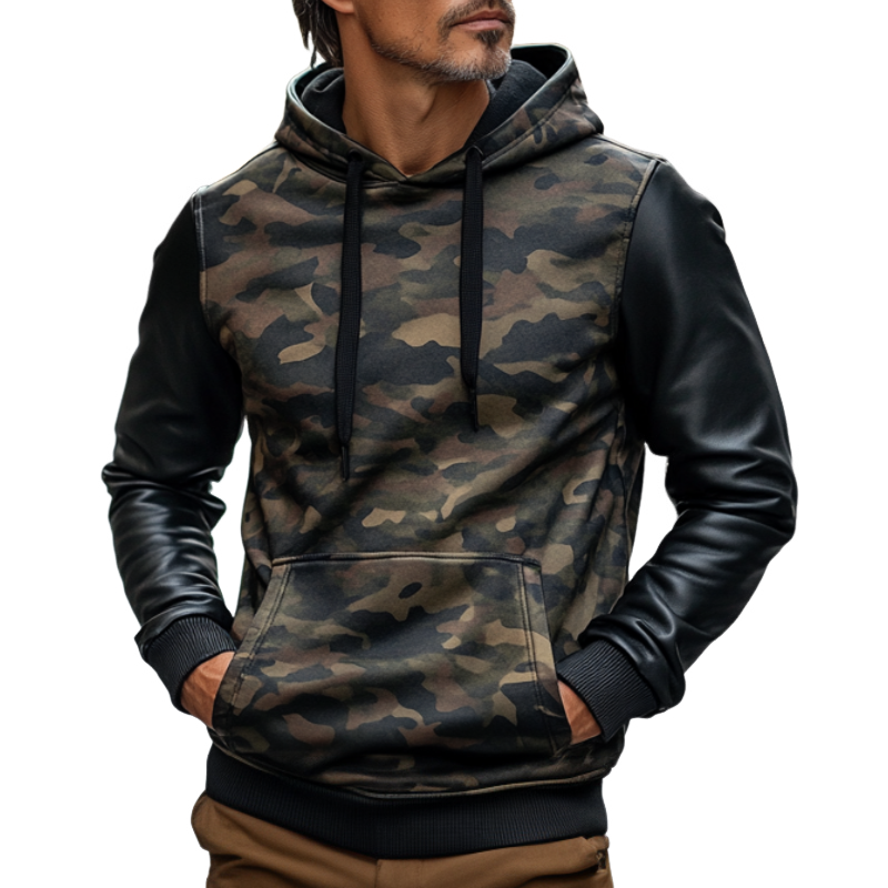 Men's Casual Fashion Camouflage Patchwork Hoodie 9893974933688