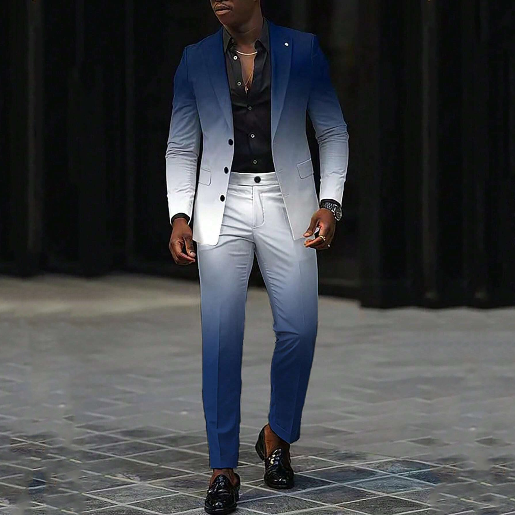 Men's Business Ombre Peak Lapel Blazer & Straight Pants 2Pcs Set 9888554778808
