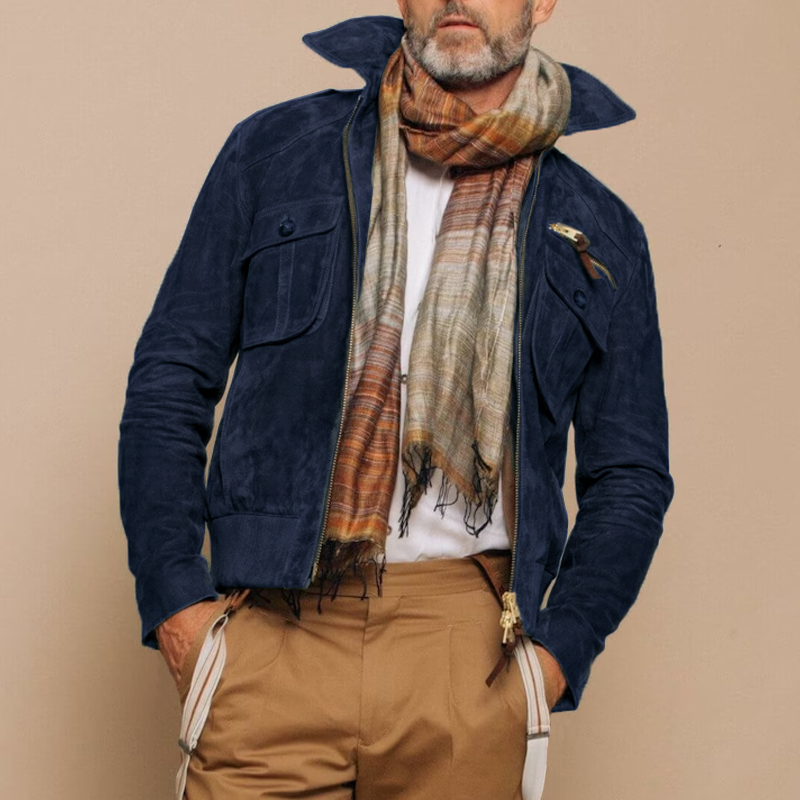 Men's Retro Lapel Zipper Breast Pocket Suede Jacket 9261077528760