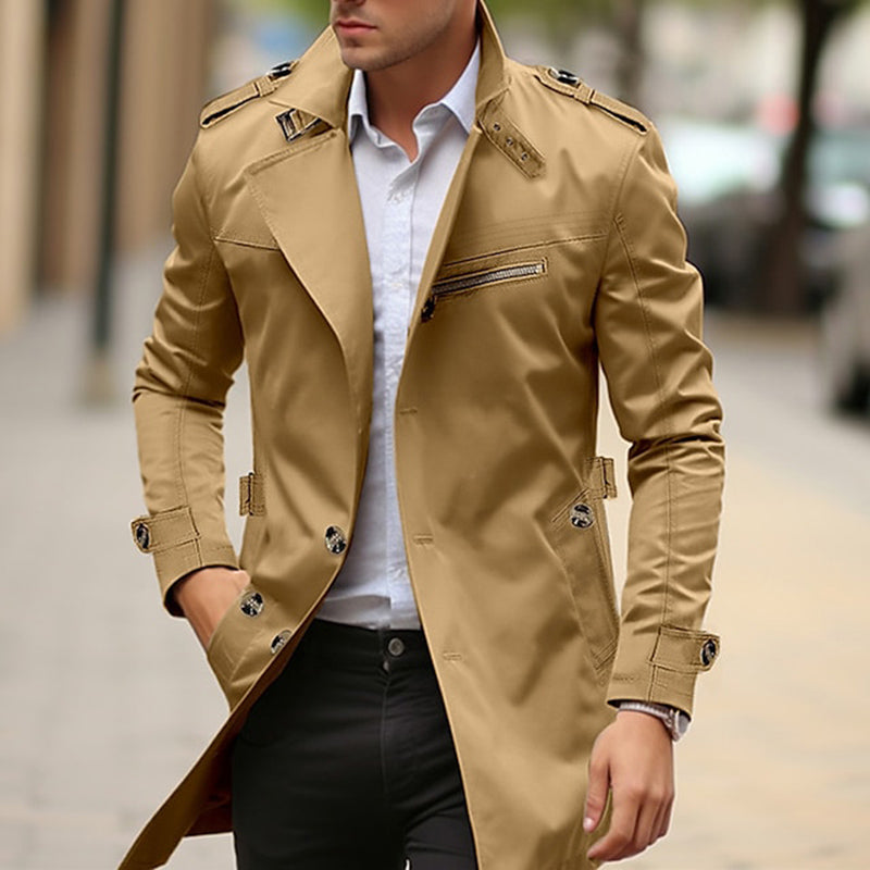 Men's Daily Plain Front Pocket Lapel Single Breasted Trench Coat 9888554287288