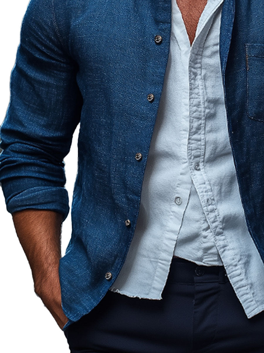Men's Linen Single Pocket Stand Collar Shirt Jacket 9904640983224