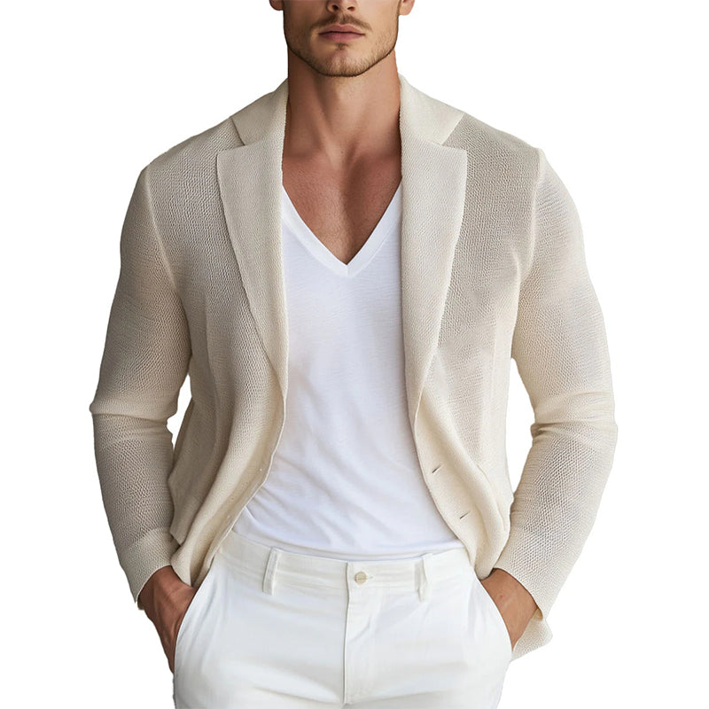Men's Mesh Solid Color Lapel Stylish Knitted Blazer 9904641638584