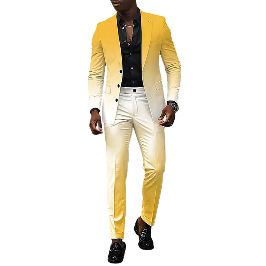 Men's Business Ombre Peak Lapel Blazer & Straight Pants 2Pcs Set 9888554778808