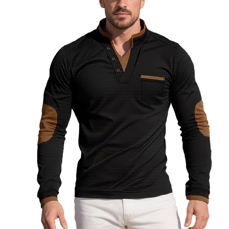 Men's Contrast Details Long Sleeve Vintage Henley Shirt 250800148X