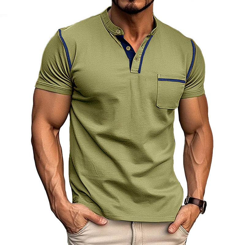 Men's Casual Colorblock Henley Collar Short Sleeve T-Shirt 9261116784824