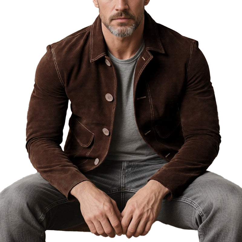 Men's Vintage Suede Single Breasted Lapel Jacket 9877643395256