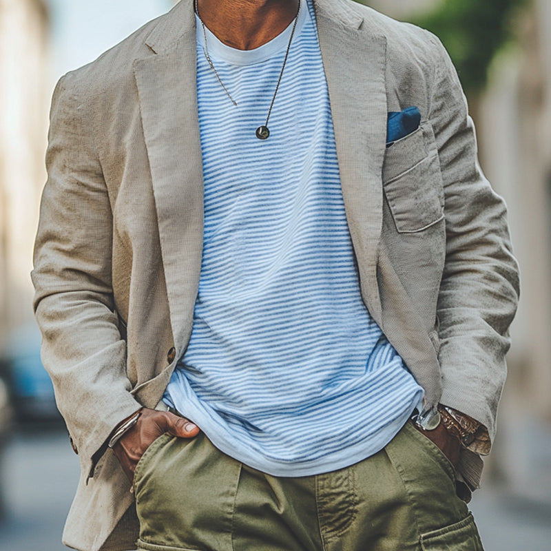 Men's Casual Loose Khaki Two Button Blazer 9905396744376