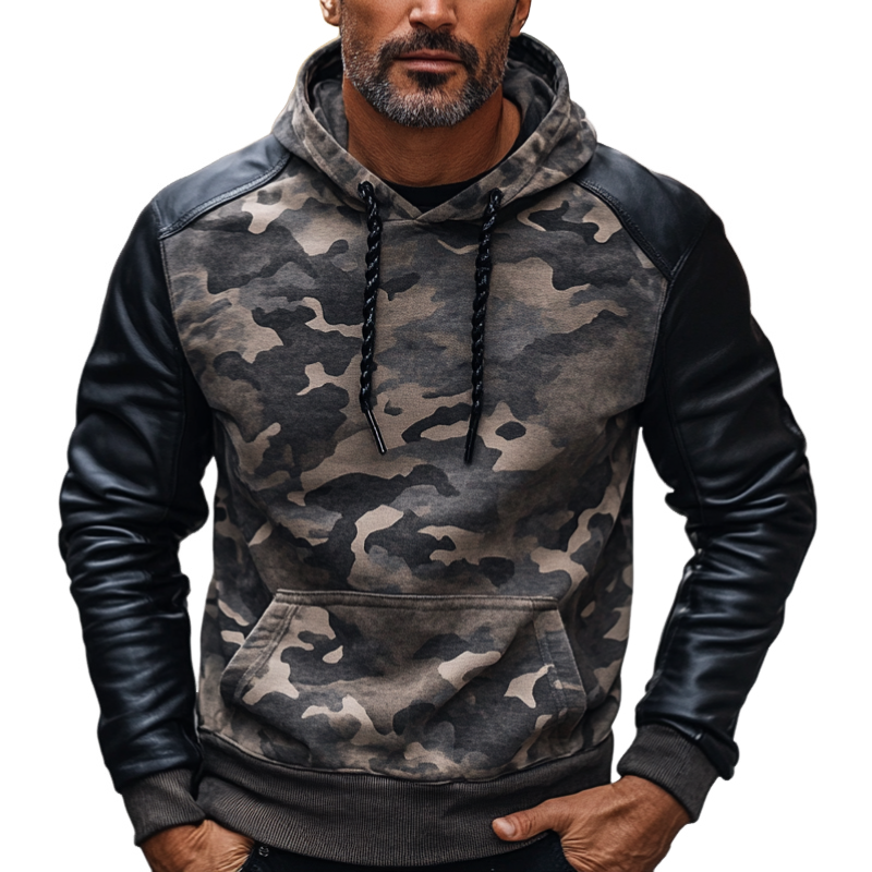 Men's Casual Trendy Camouflage Patchwork Hoodie 9893975621816