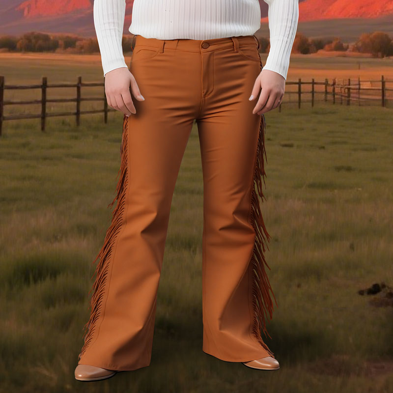Men's Side Fringed Wide Leg Retro Mid-Rise Waist Pants 250401147