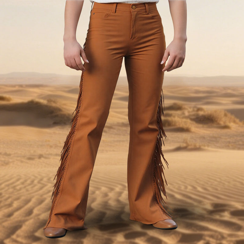 Men's Side Fringed Wide Leg Retro Mid-Rise Waist Pants 250401147