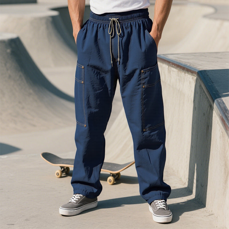 Men's Cargo Style Pocket Drawstring Elastic Waistband Loose Pants 250500850