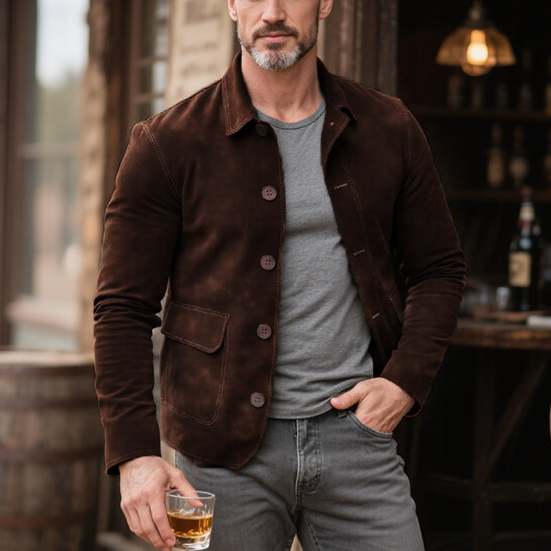 Men's Vintage Suede Single Breasted Lapel Jacket 9877643395256
