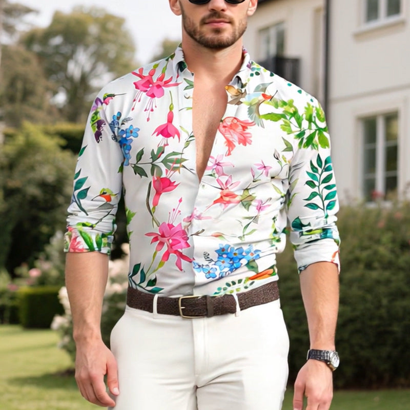 Men's Hawaiian Floral Print Long Sleeve Lapel Shirt 9261795803320