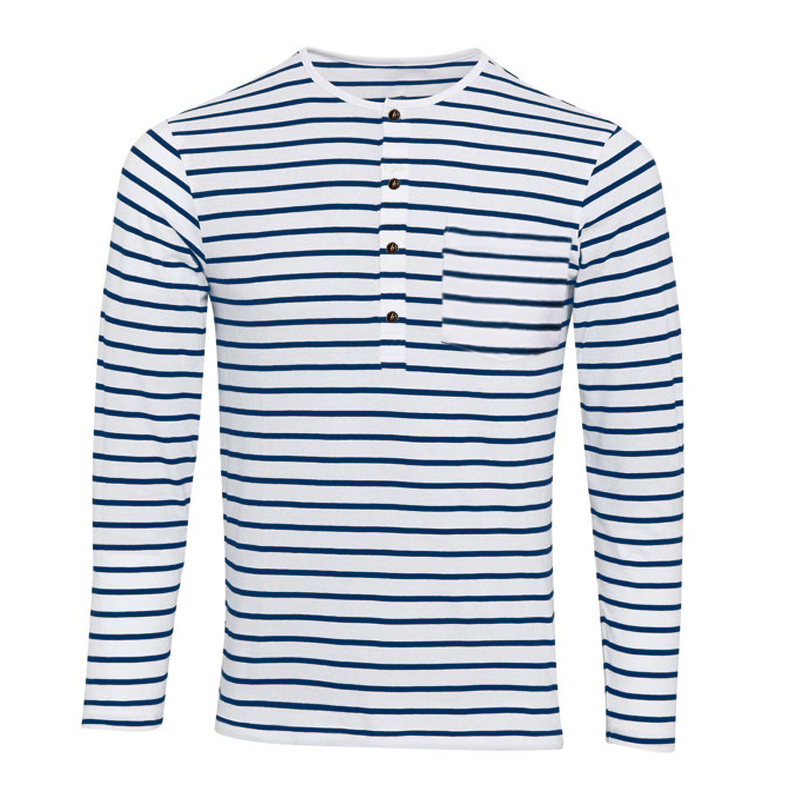 Men's Striped Henley Collar Long Sleeve Casual T-shirt 9261117341880