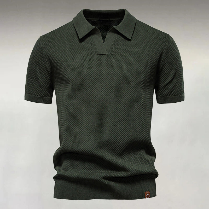 Men's Business Buttonless Short Sleeve Textured Knit Polo Shirt 9917070966968
