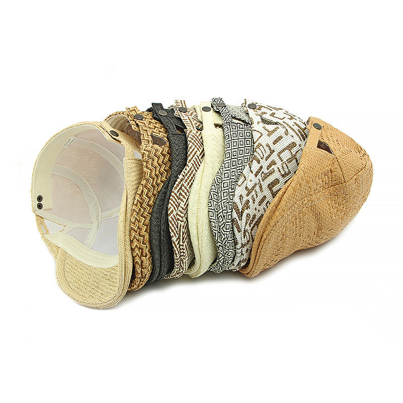 Men's Herringbone Pattern Sunshade Straw Woven Beret 9949457612984