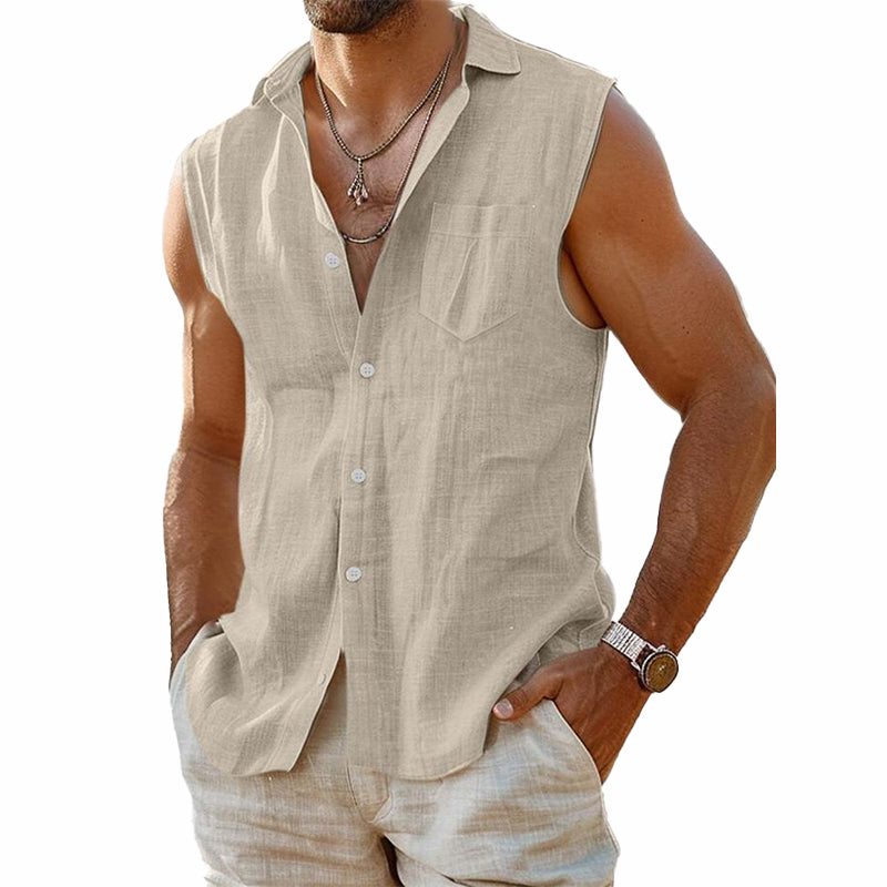 Men's Cotton and Linen Lapel Casual Vest 9909011185848