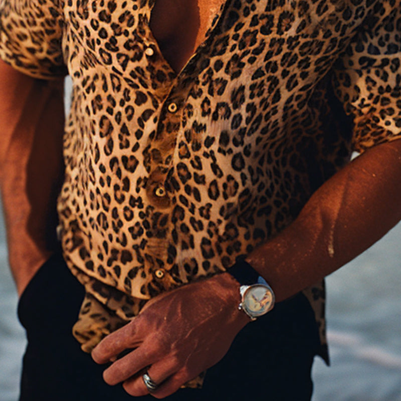 Men's Leopard Print Lapel Long Sleeve Shirt 9899738071224