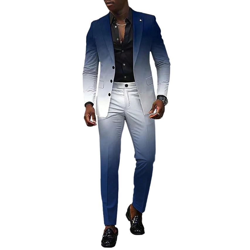 Men's Business Ombre Peak Lapel Blazer & Straight Pants 2Pcs Set 9888554778808