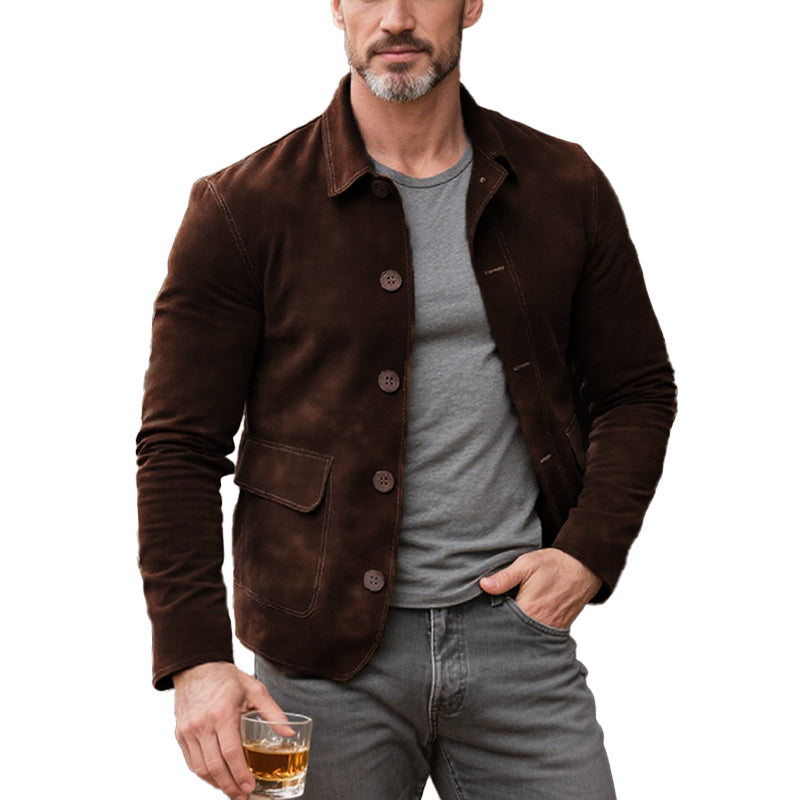 Men's Vintage Suede Single Breasted Lapel Jacket 9877643395256