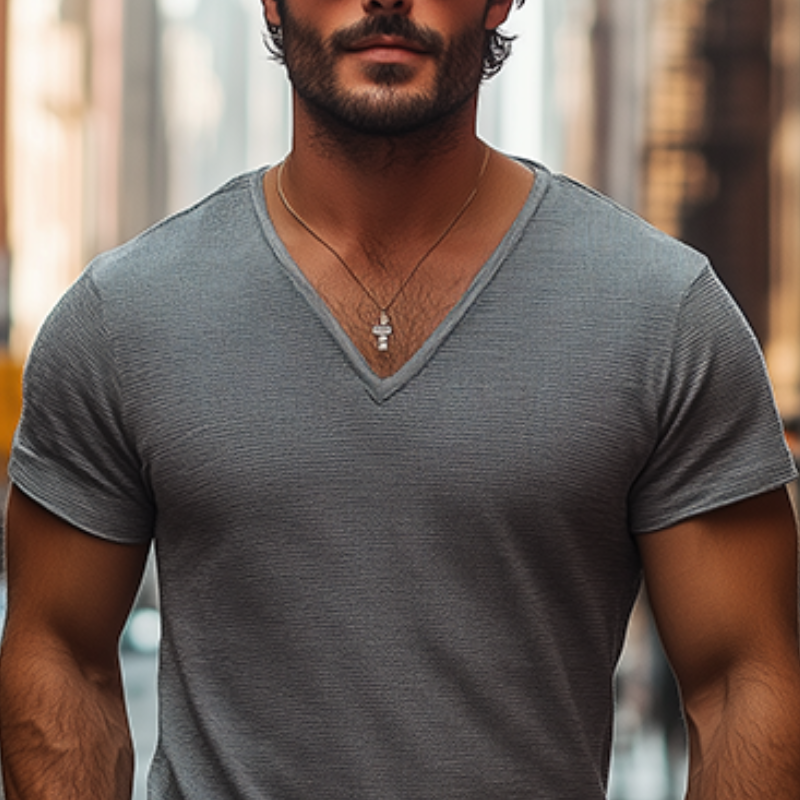 Men's Classic Casual Slim Fit Knit Deep V Neck T-Shirt 9907265077432