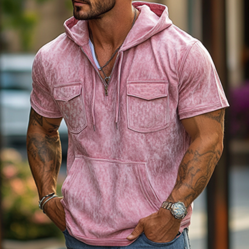 Men's Stylish Classic Casual Multi-pocket Suede V-neck Zipper Hoodie 9903258861752