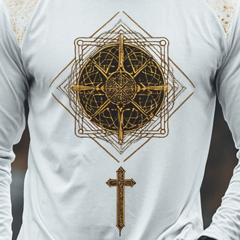 Men's Retro Casual Ethnic Style Geometric Printed Round Neck Long Sleeve T-Shirt 9899719819448