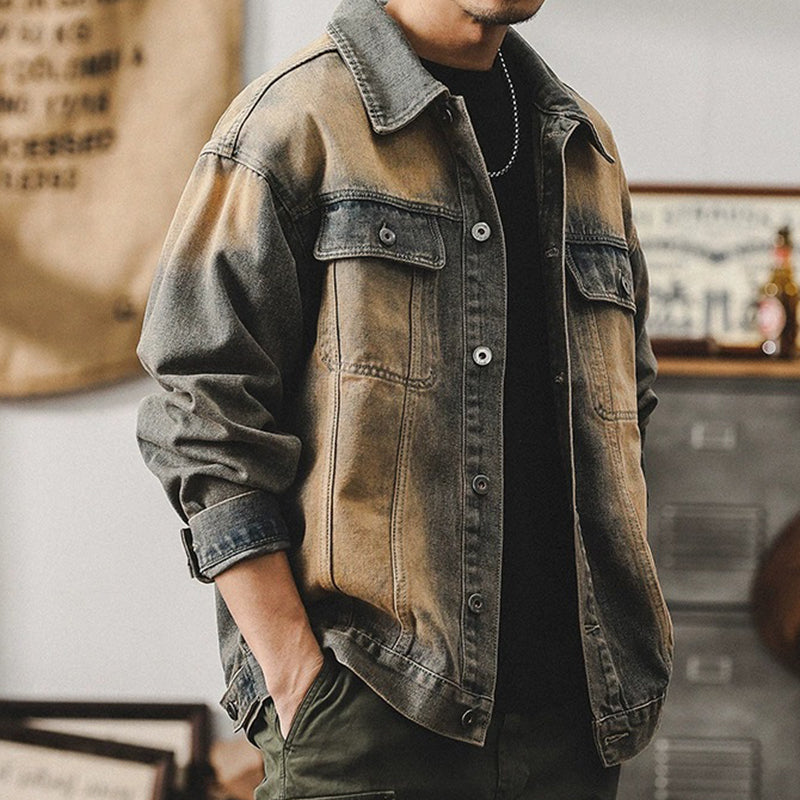 Men's Vintage Denim Lapel Jacket 9884509274296