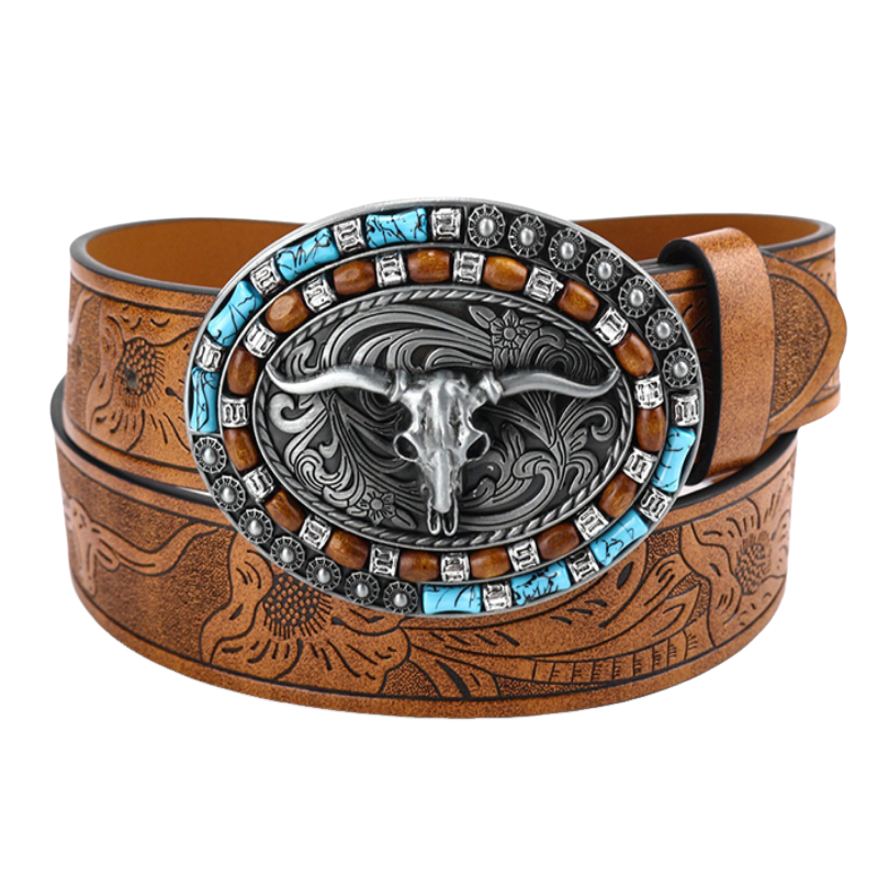 Men's Vintage Western Cow Head Leather Belt 9891529064632