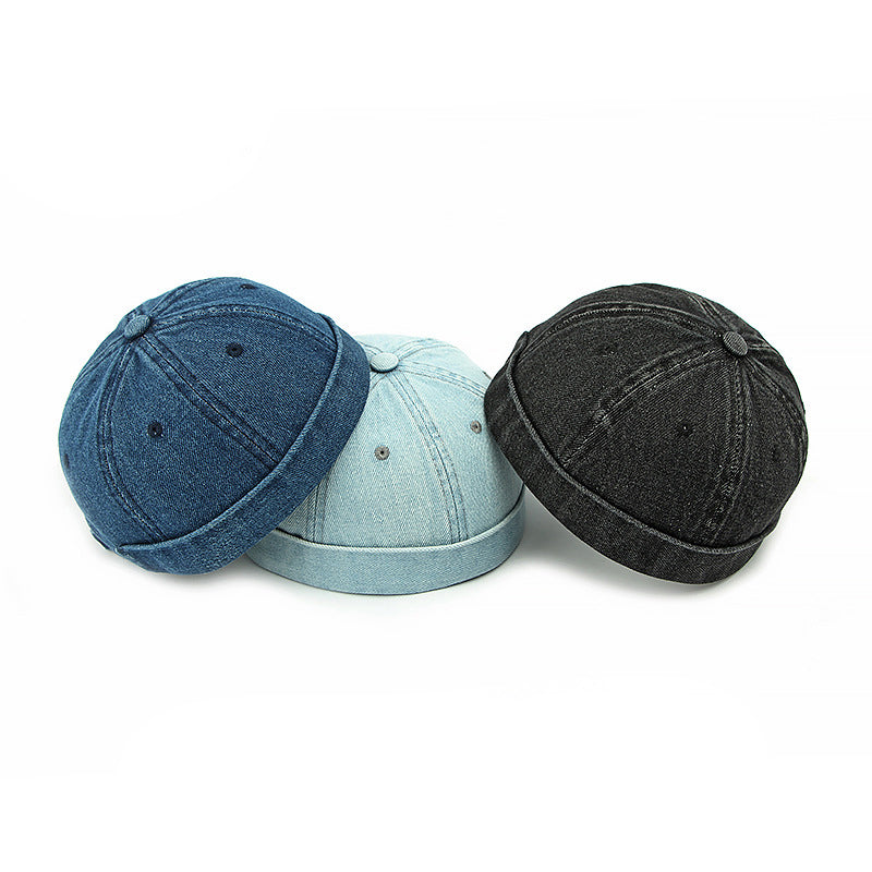 Men's Washed Denim Roll-Up Edge Docker Cap 9949457645752