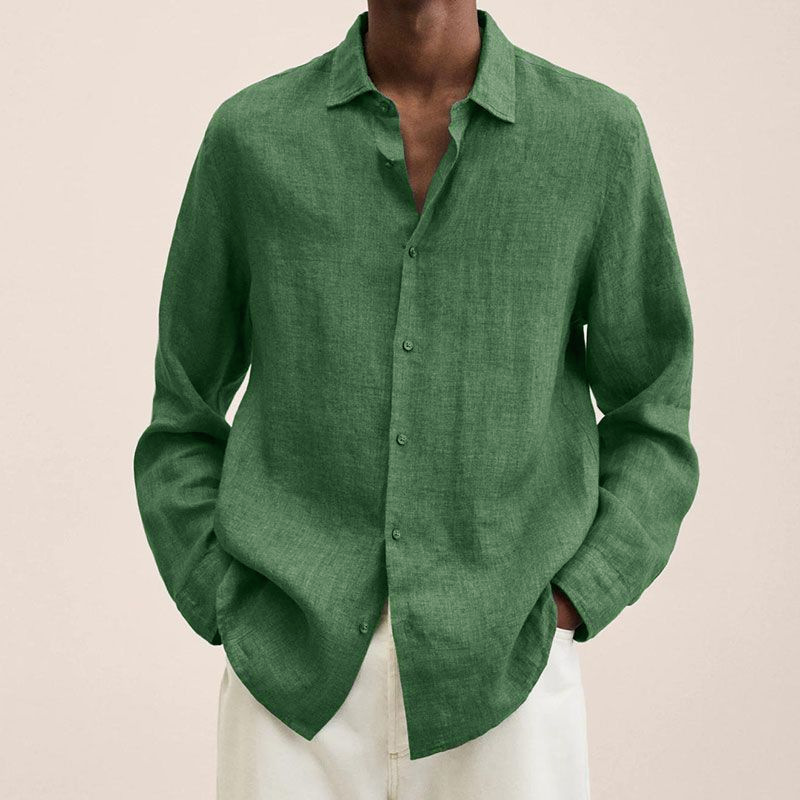 Men's Lapel Longs Sleeve Loose Fit Cotton And Linen Shirt 9261778108600