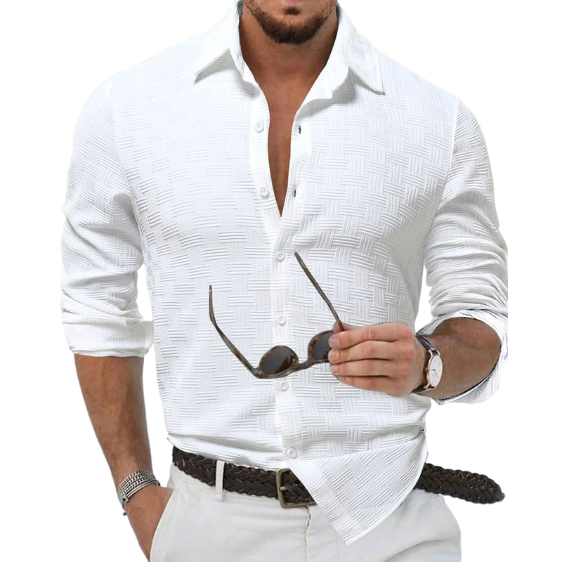 Men's Simple Three-dimensional Texture Lapel Long-sleeved Shirt 9892053418168