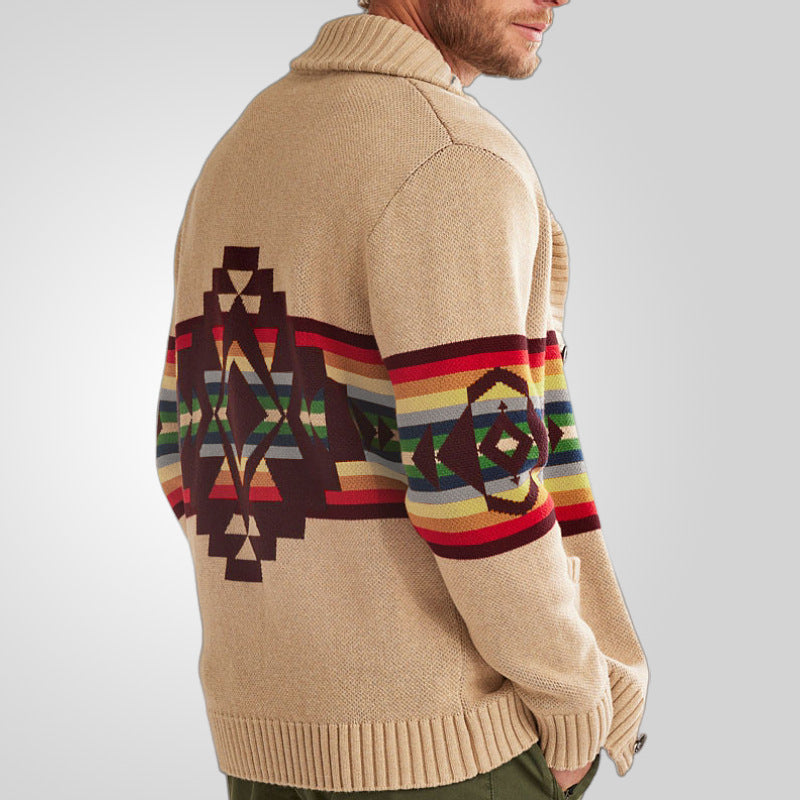 Men's Lapel Striped Jacquard Sweater 9879611015352