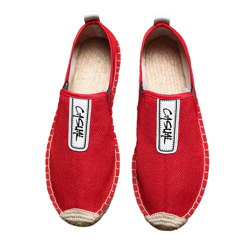 Men's Daily Letter Pattern Slip On Straw Canvas Shoes 9888556122296