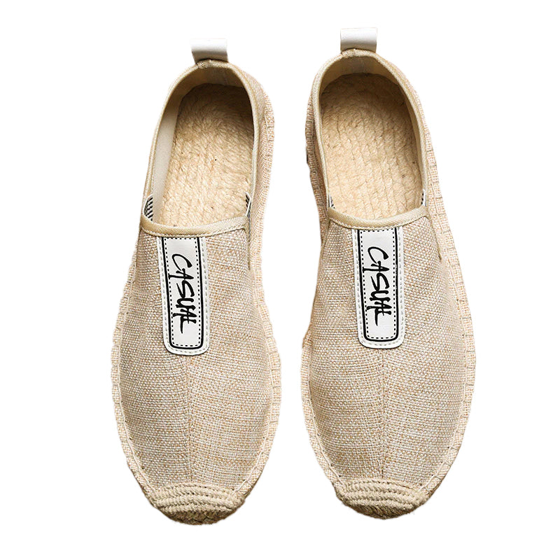 Men's Daily Letter Pattern Slip On Straw Canvas Shoes 9888556122296