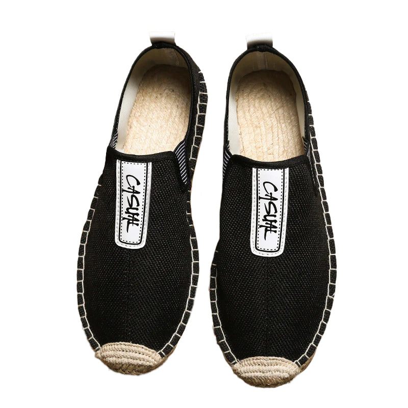 Men's Daily Letter Pattern Slip On Straw Canvas Shoes 9888556122296