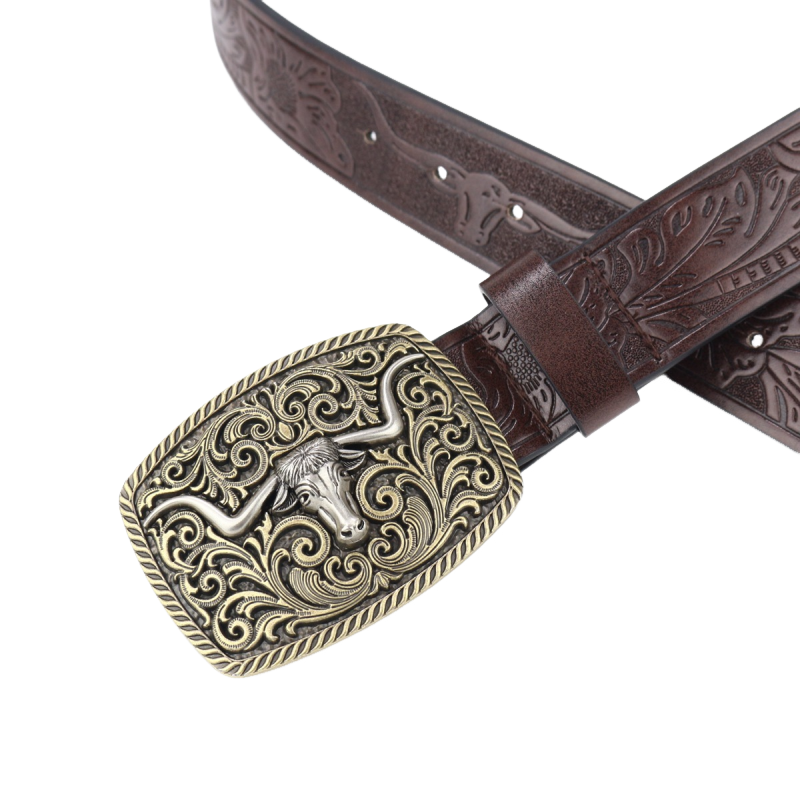 Men's Vintage Engraved Western Cowboy Leather Belt 9893976735928