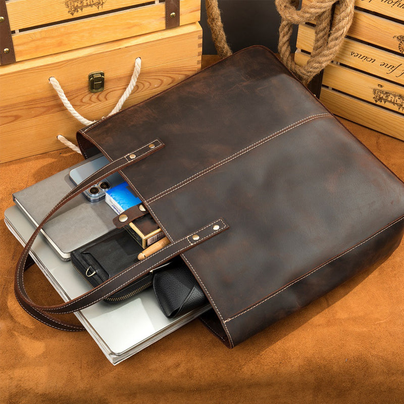 Men's Vintage Crazy Horse Leather Casual Shoulder Bag 9890061320376