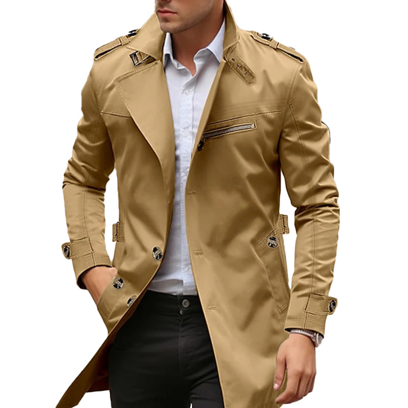 Men's Daily Plain Front Pocket Lapel Single Breasted Trench Coat 9888554287288
