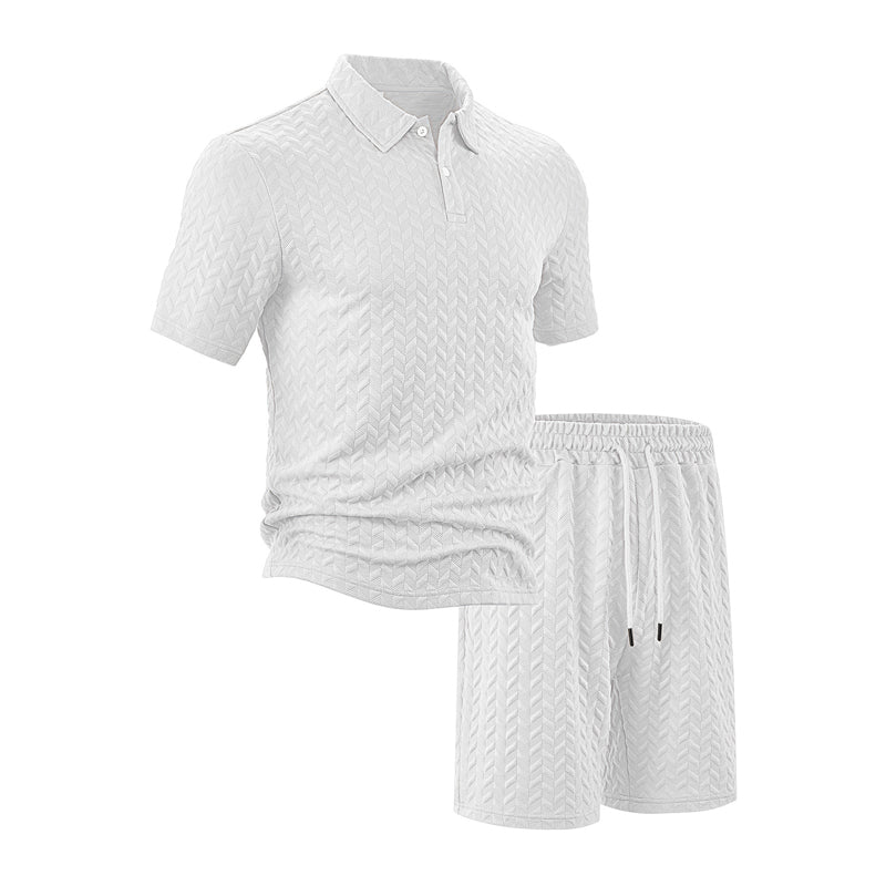 Men's Texture Solid Color Short Sleeve Shorts Set 9904628007096