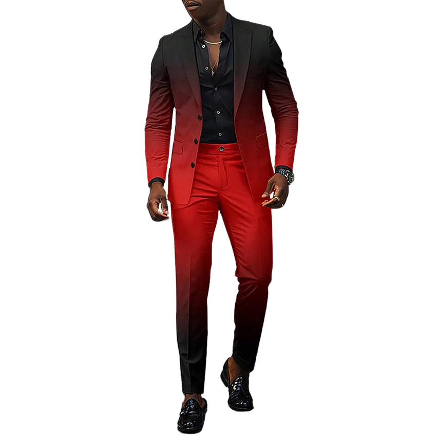 Men's Business Ombre Peak Lapel Blazer & Straight Pants 2Pcs Set 9888554778808