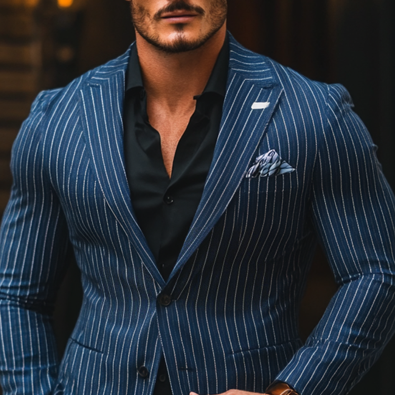 Men's Fashion Slim Striped Notch Lapel Single Breasted Casual Blazer 9907263930552