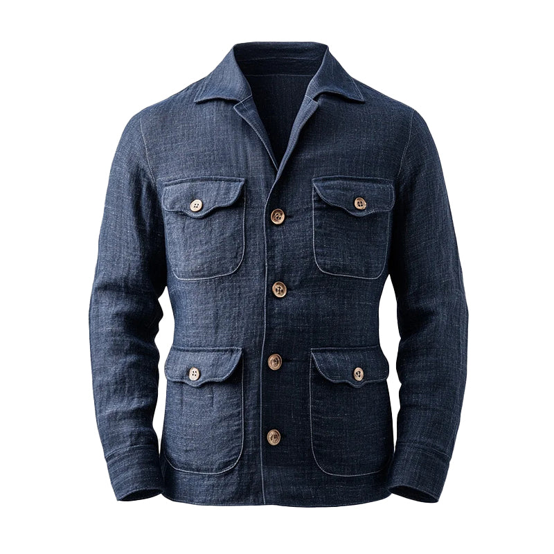 Men's Turndown Collar Single Breasted Long Sleeve Flap Pocket Safari Jacket 9914188759224