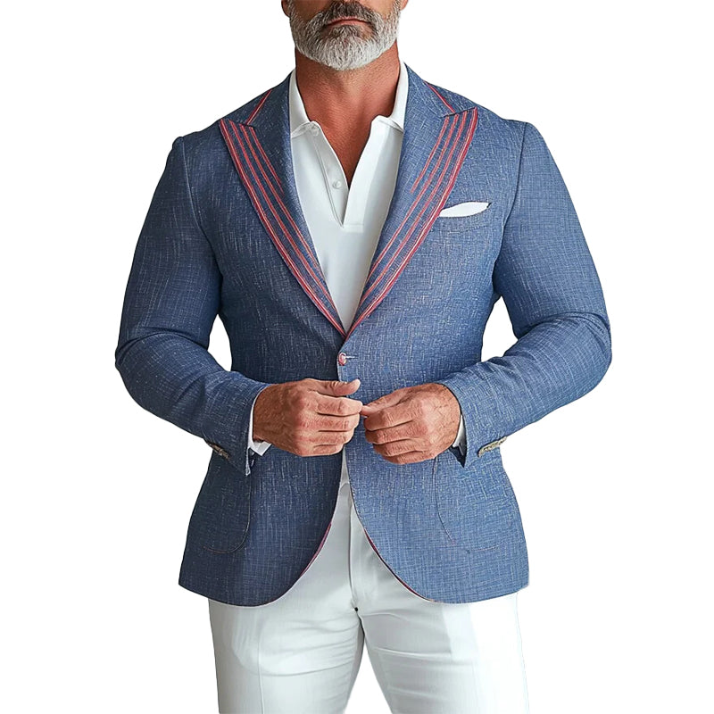 Men's Striped Peak Lapel Long Sleeve Single Breasted Business Blazer 9951401541816