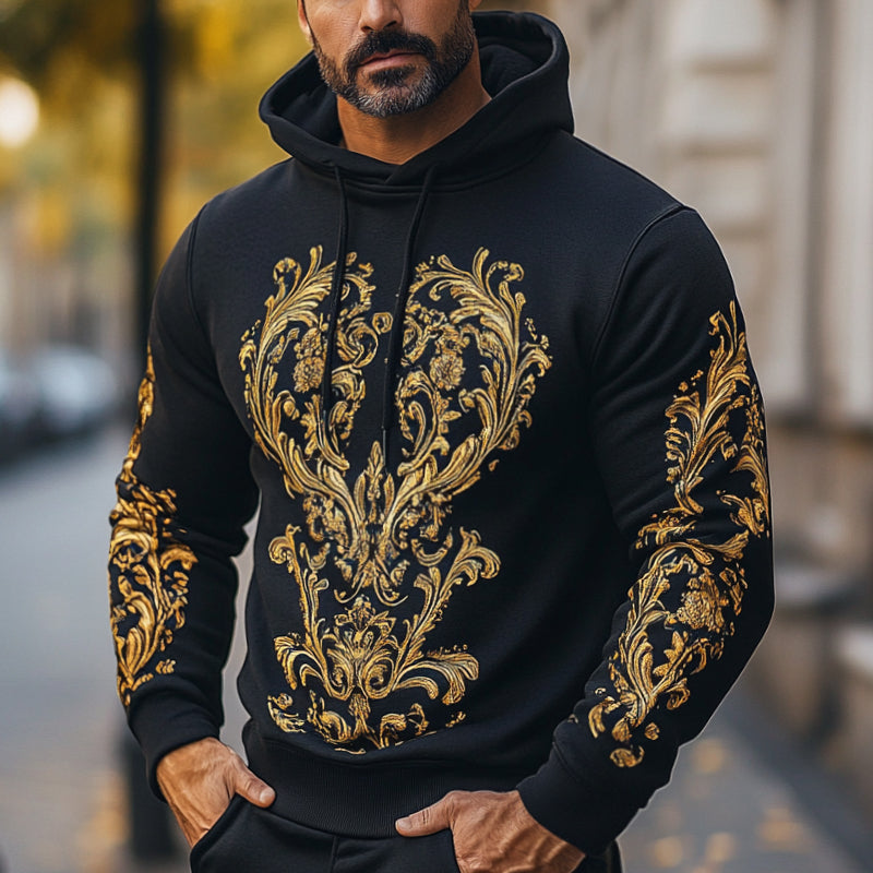 Men's Retro Casual Palace Style Baroque Print Hoodie 9901326139576