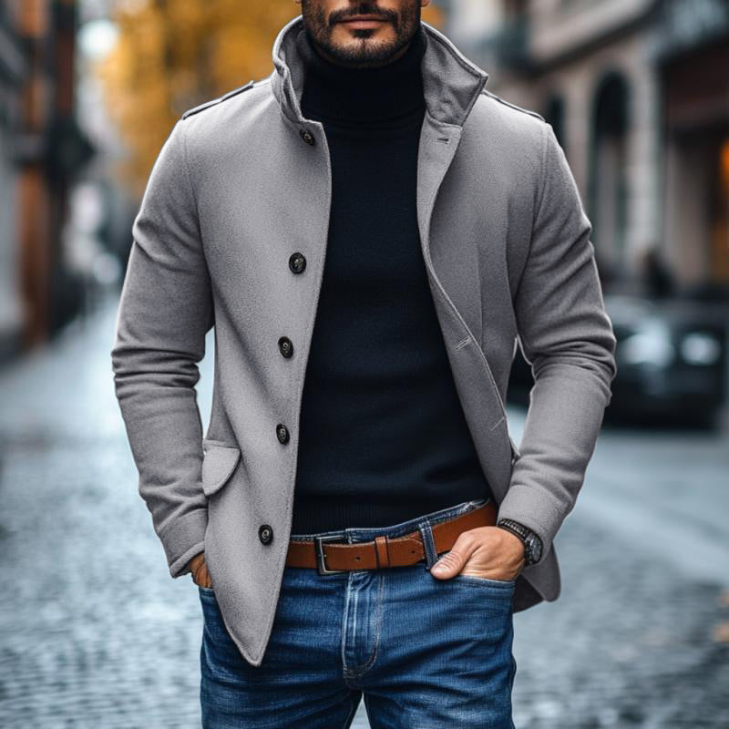 Men's Casual Wool Blend Lapel Single-breasted Slim Short Coat 9261102334136