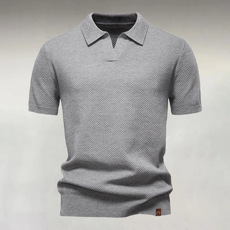 Men's Business Buttonless Short Sleeve Textured Knit Polo Shirt 9917070966968